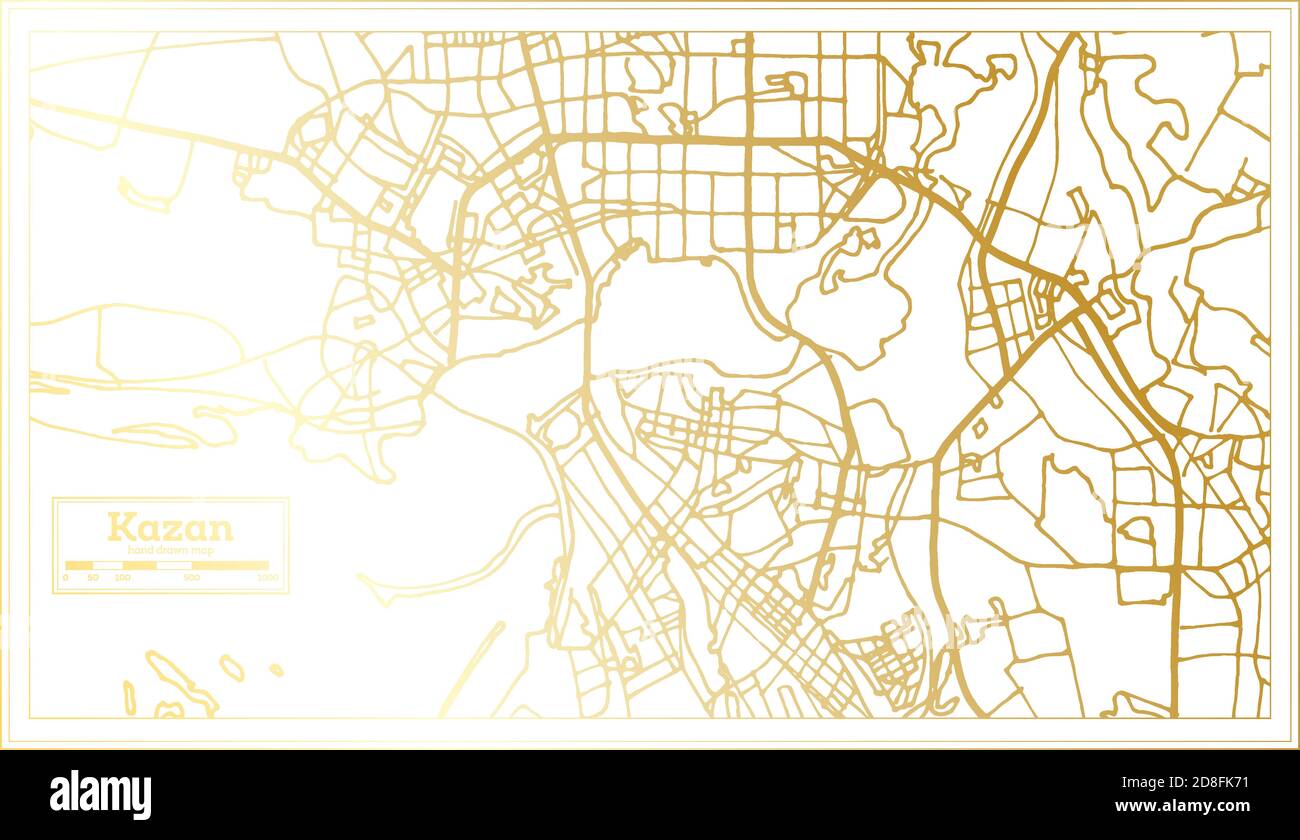 Kazan Russia City Map in Retro Style in Golden Color. Outline Map. Vector Illustration. Stock Vector