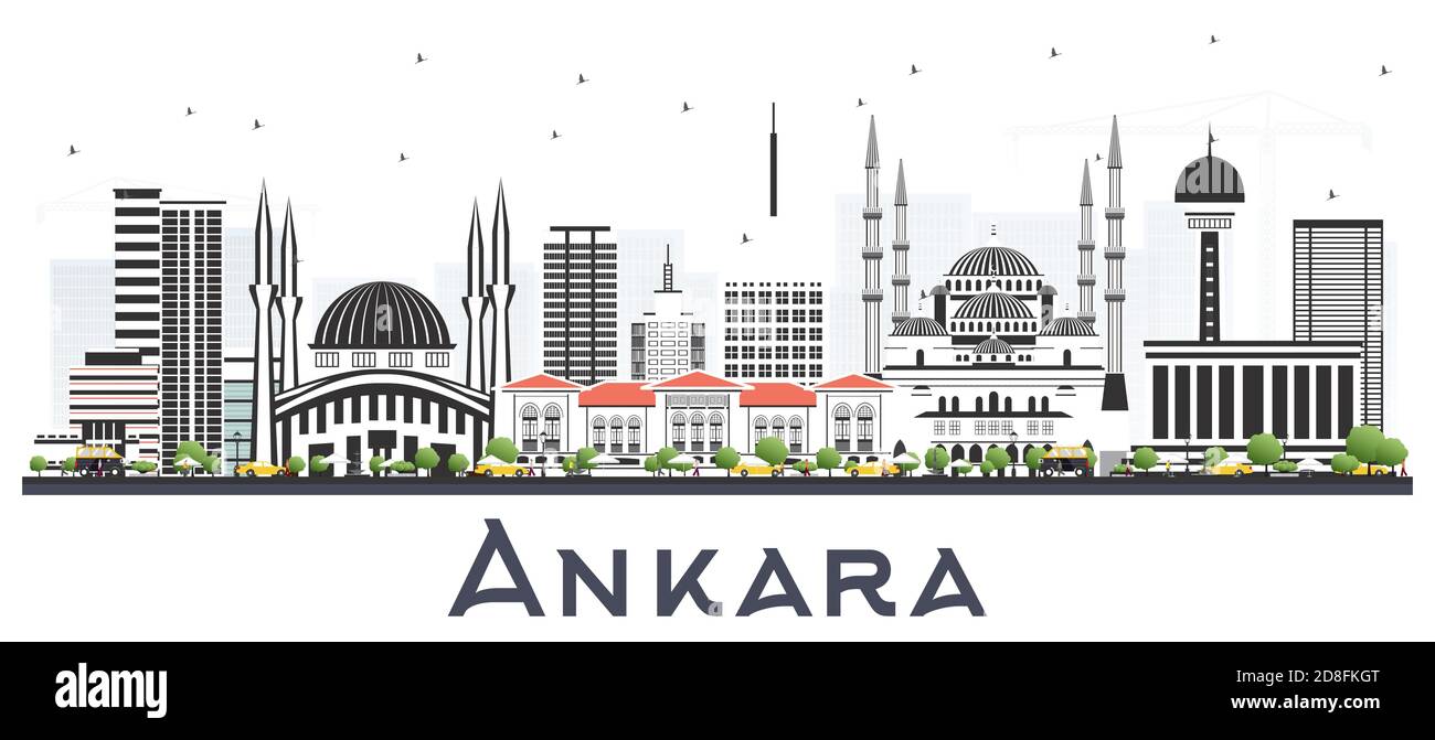 Ankara Turkey City Skyline with Color Buildings Isolated on White. Vector Illustration. Ankara Cityscape with Landmarks. Stock Vector