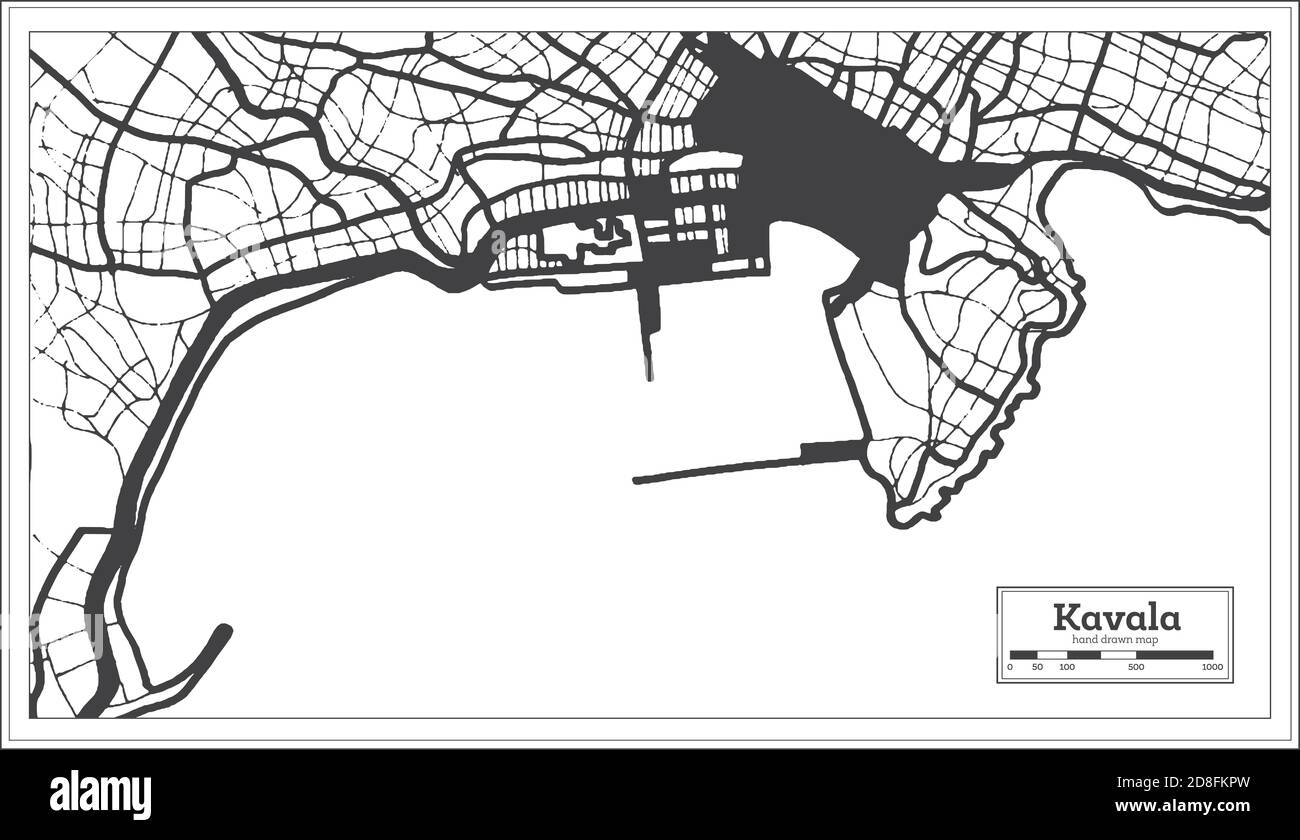 Kavala Greece City Map in Black and White Color in Retro Style. Outline Map. Vector Illustration. Stock Vector