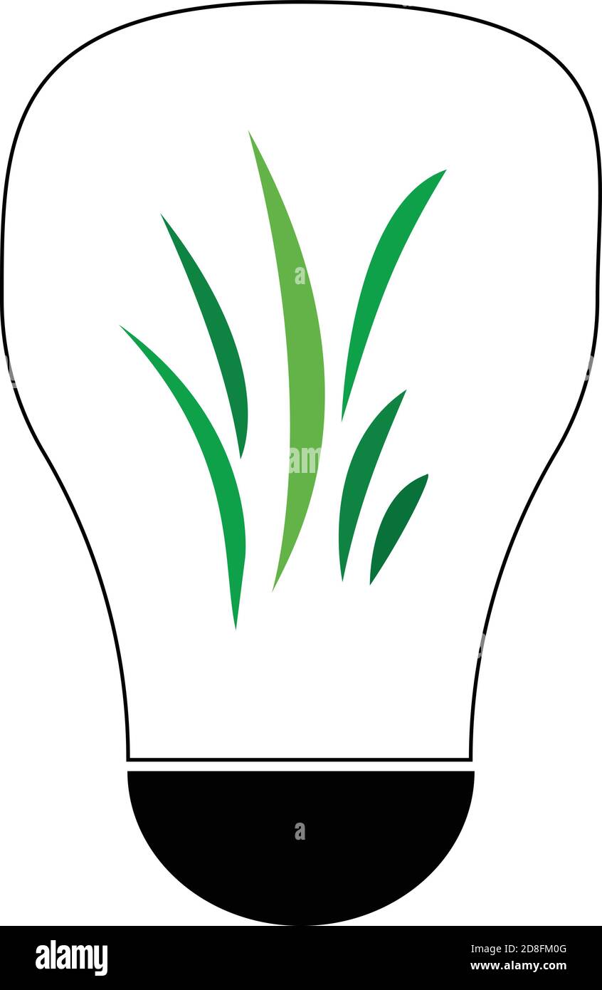 Vector light bulb with green leaf.  Green plant inside on light blub. Vector light bulb idea concept. Idea concepts vector light blub. Stock Vector