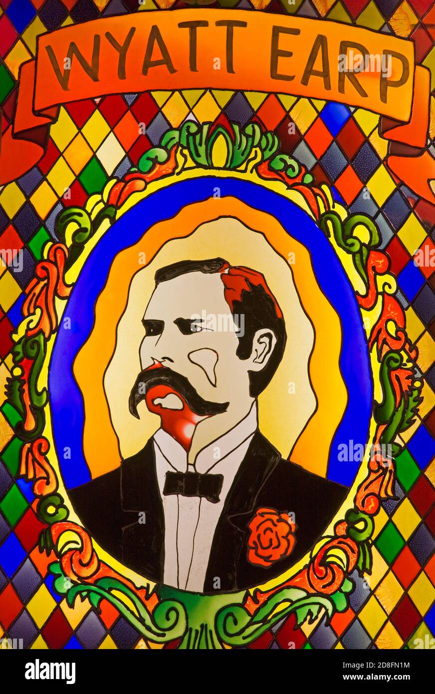 Stained Glass in Big Nose Kate's Saloon, Tombstone, Cochise County, Arizona, USA Stock Photo