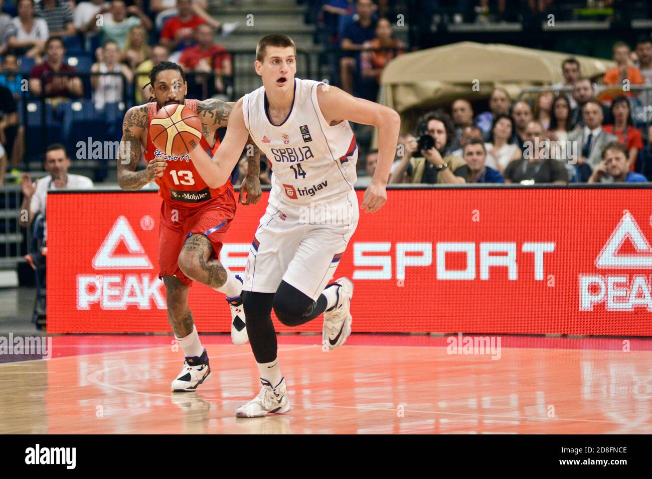 Nikola Jokic. Serbia Basketball National Team. FIBA OQT Tournament, Belgrade 2016 Stock Photo