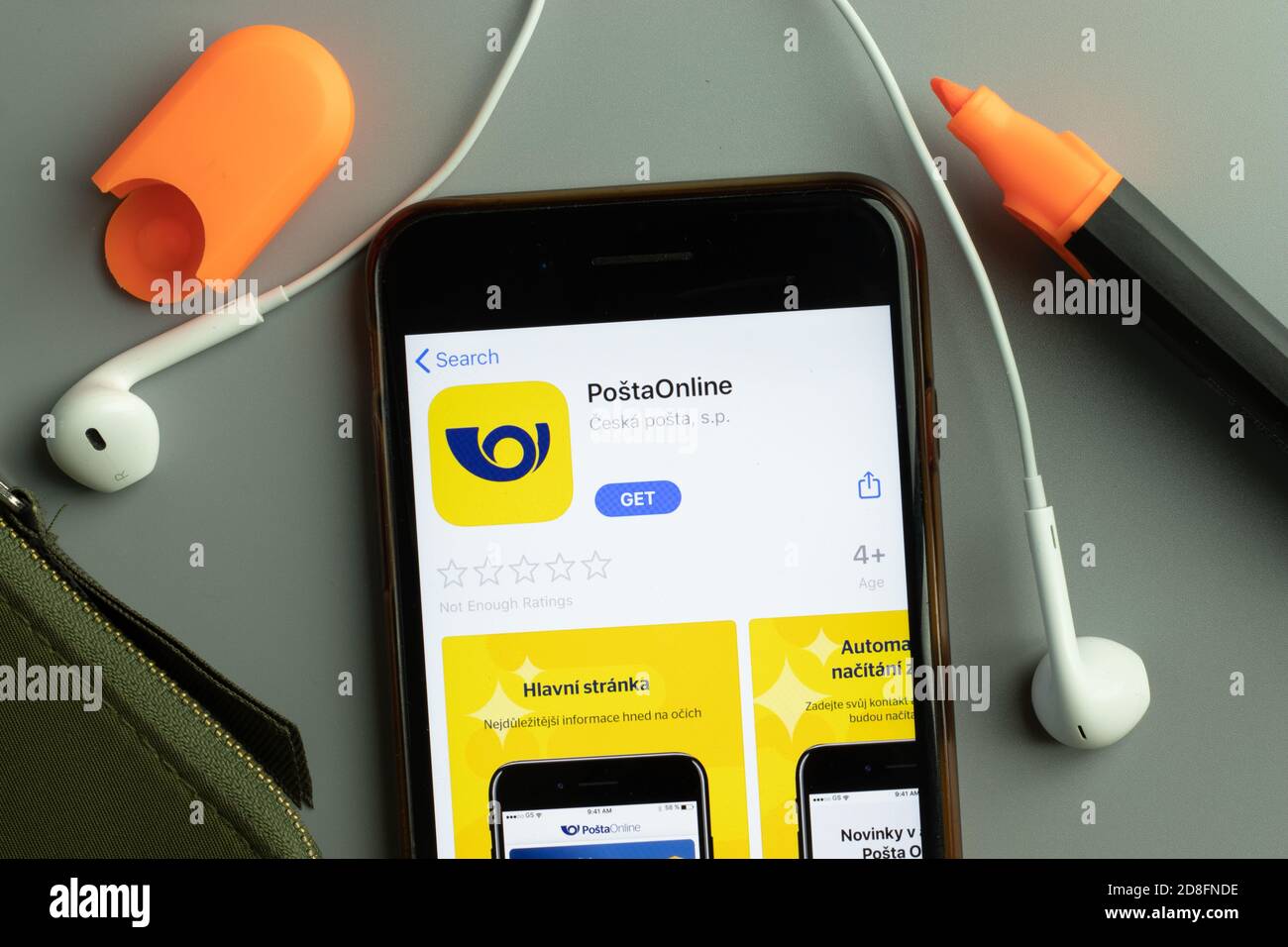 New York, USA - 26 October 2020: PostaOnline mobile app icon logo on phone screen close-up, Illustrative Editorial Stock Photo