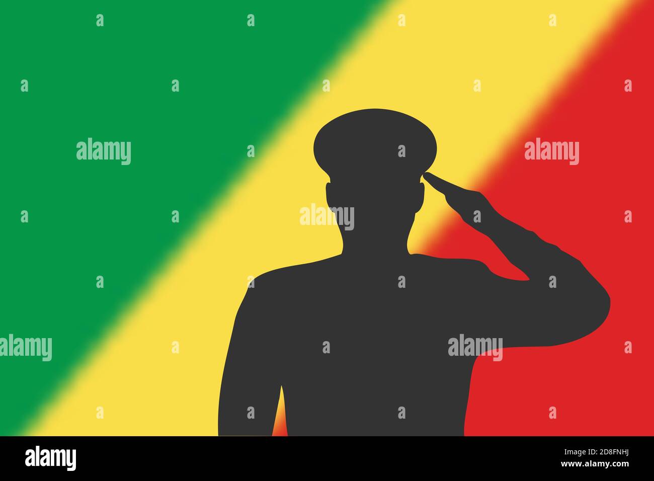 Solder silhouette on blur background with Congo flag. Template for memorial day Stock Vector