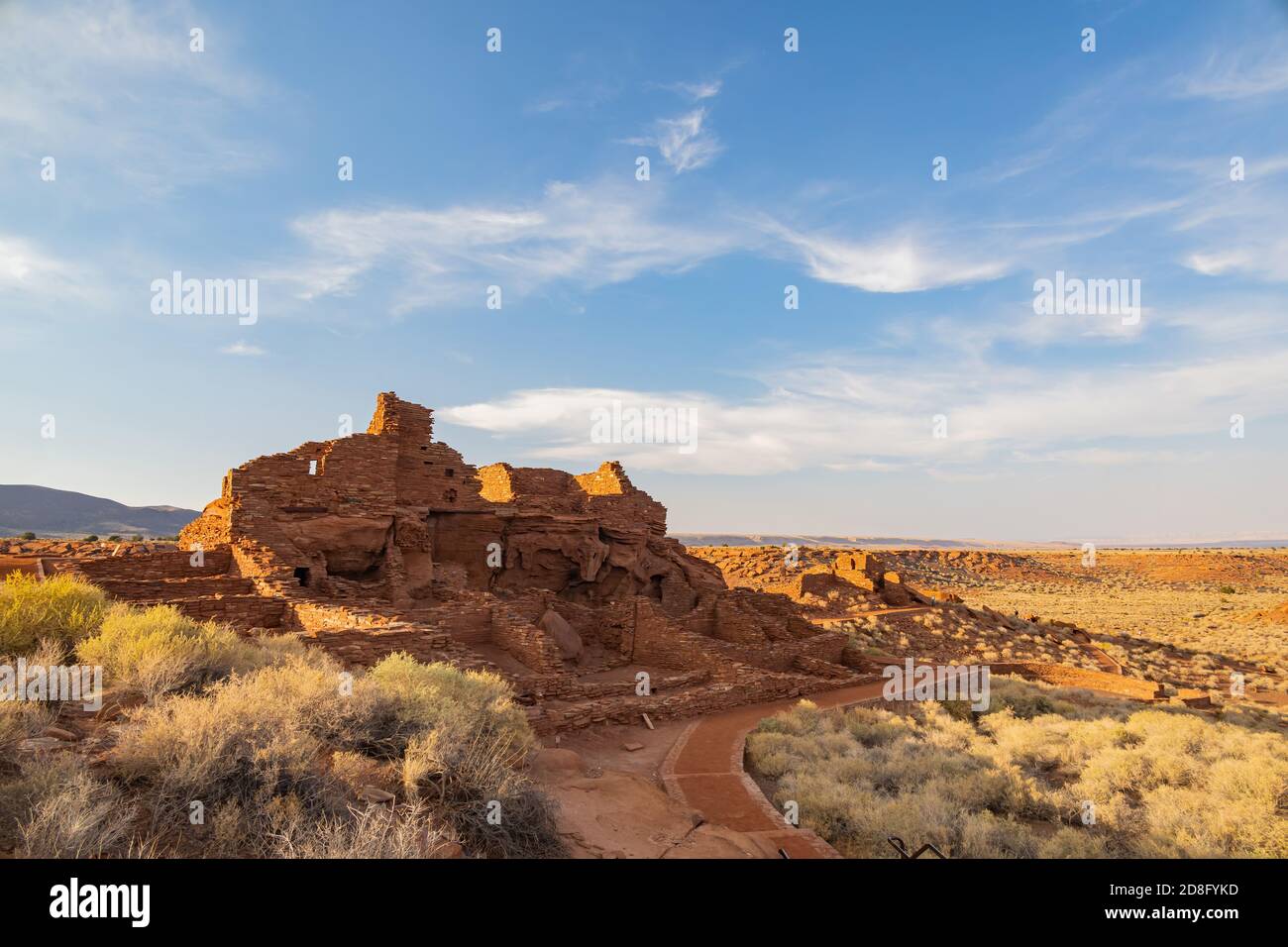 Sunset view of the Wupatki Pueblo ruins in Wupatki National Monument at Flagstaff, Arizona Stock