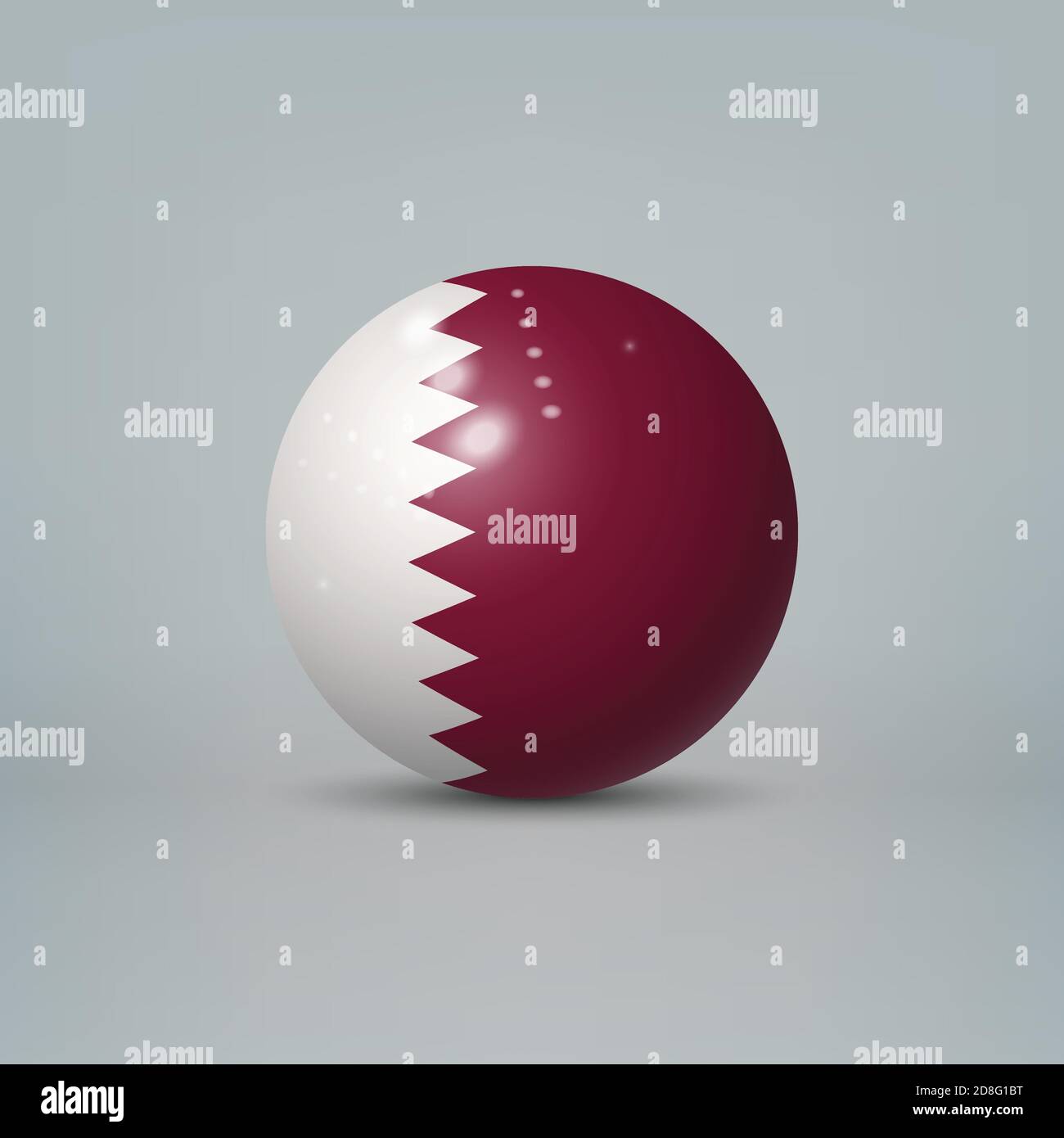 Realistic glossy plastic ball or sphere with flag of Qatar Stock Vector