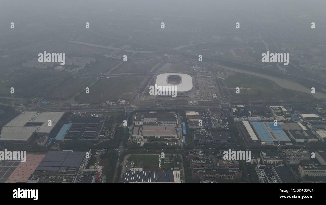 Aerial view of the Pudong Football Stadium where the League of Legends World Championship to be held in Shanghai, China, 18 September 2020. Stock Photo