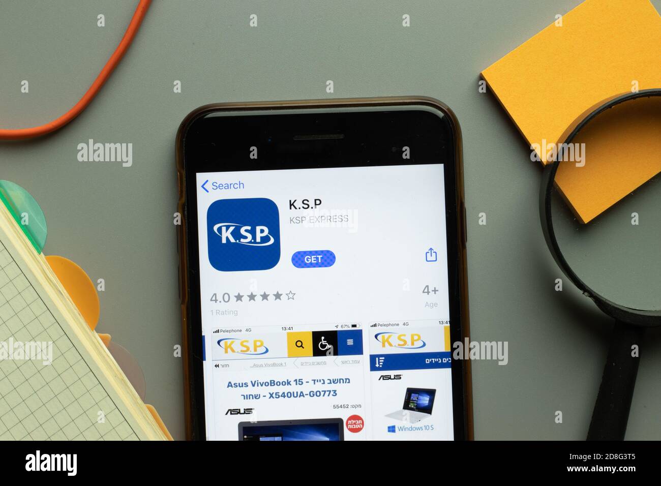 New York, USA - 26 October 2020: K.S.P. KSP mobile app logo on phone screen close up, Illustrative Editorial Stock Photo
