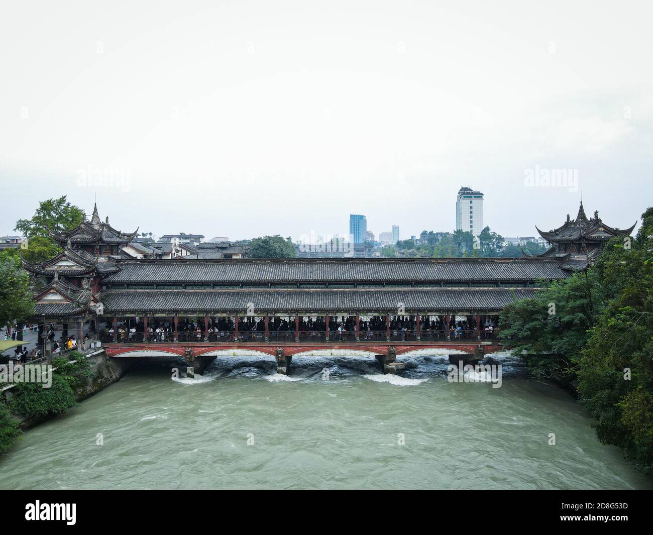 An aerial view of the Dujiangyan, an ancient irrigation system