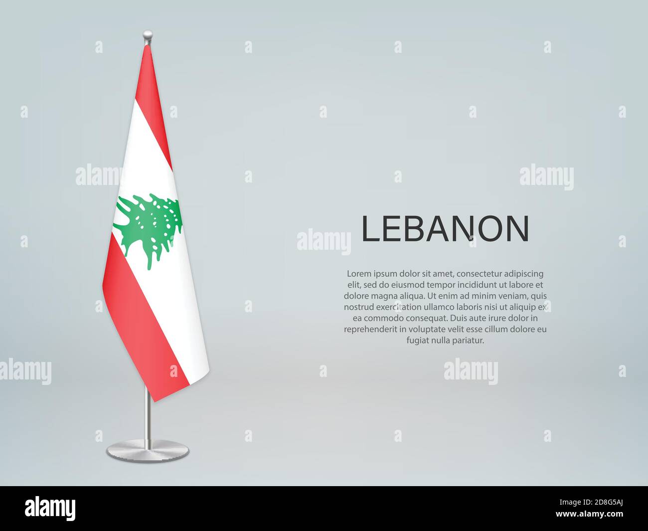 Lebanon hanging flag on stand. Template for politic conference banner