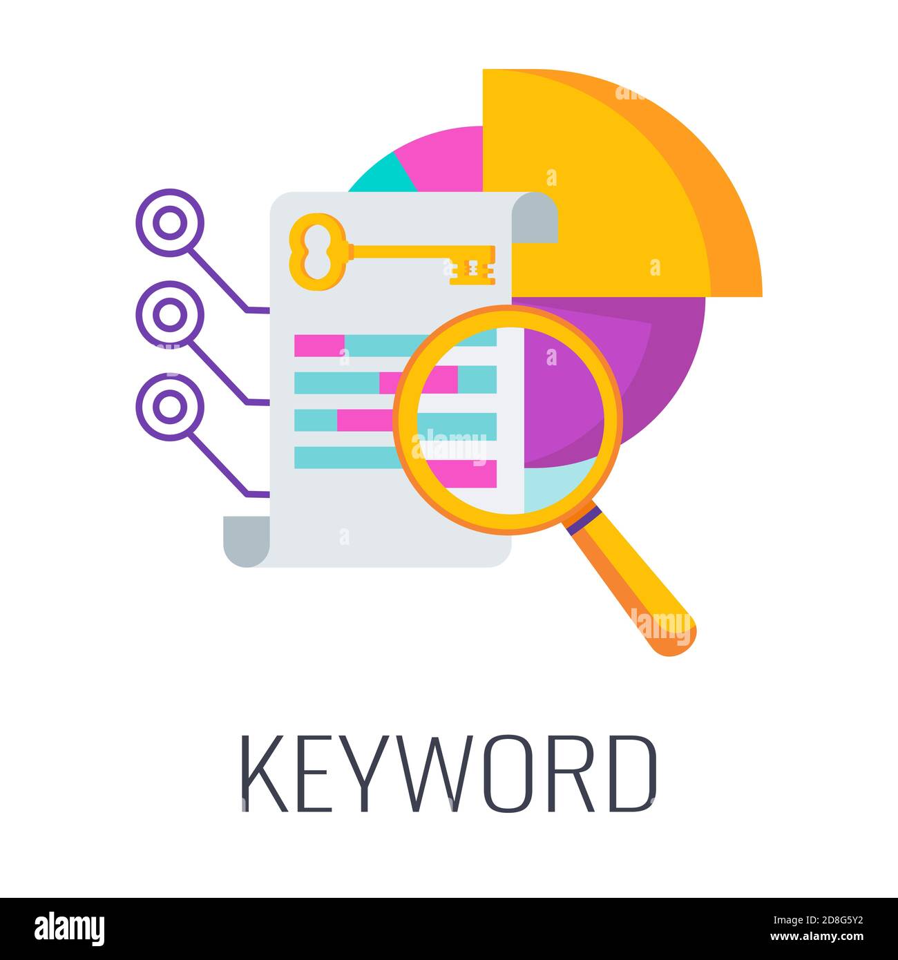 Keyword Icon Key Magnifier With Document Pie Chart Stock Vector Image Art Alamy