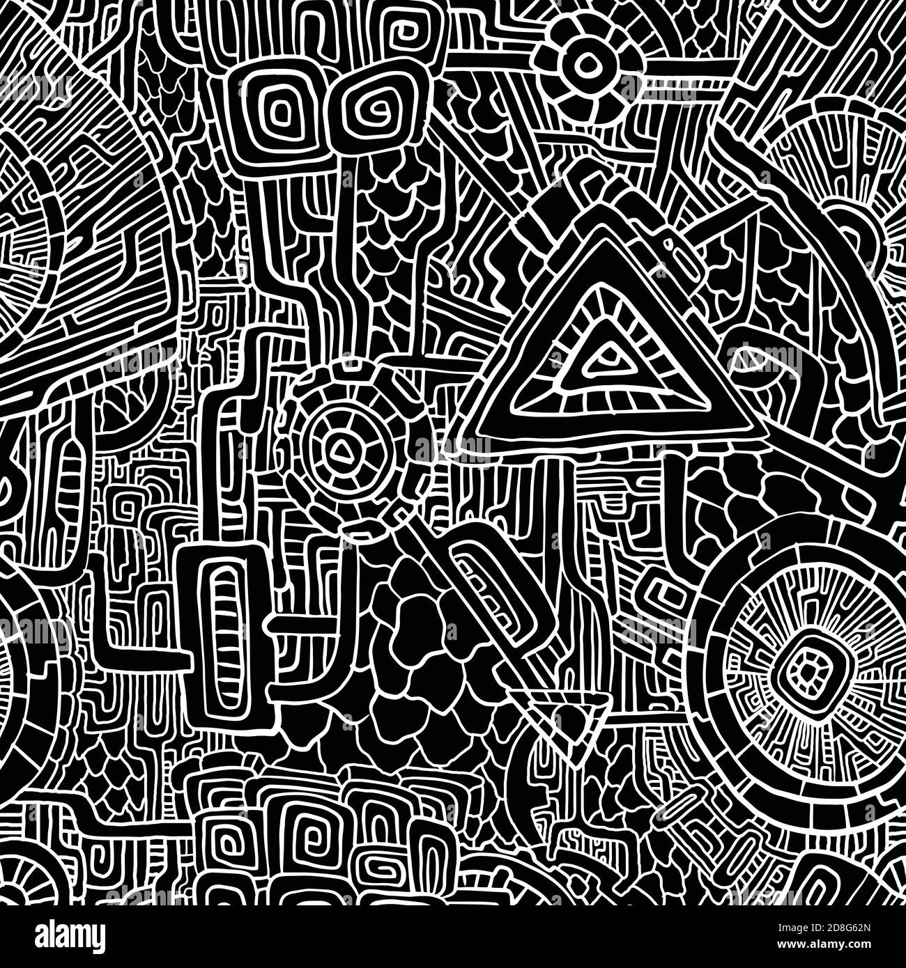 Psychedelic abstract seamless pattern. Black and white background ...
