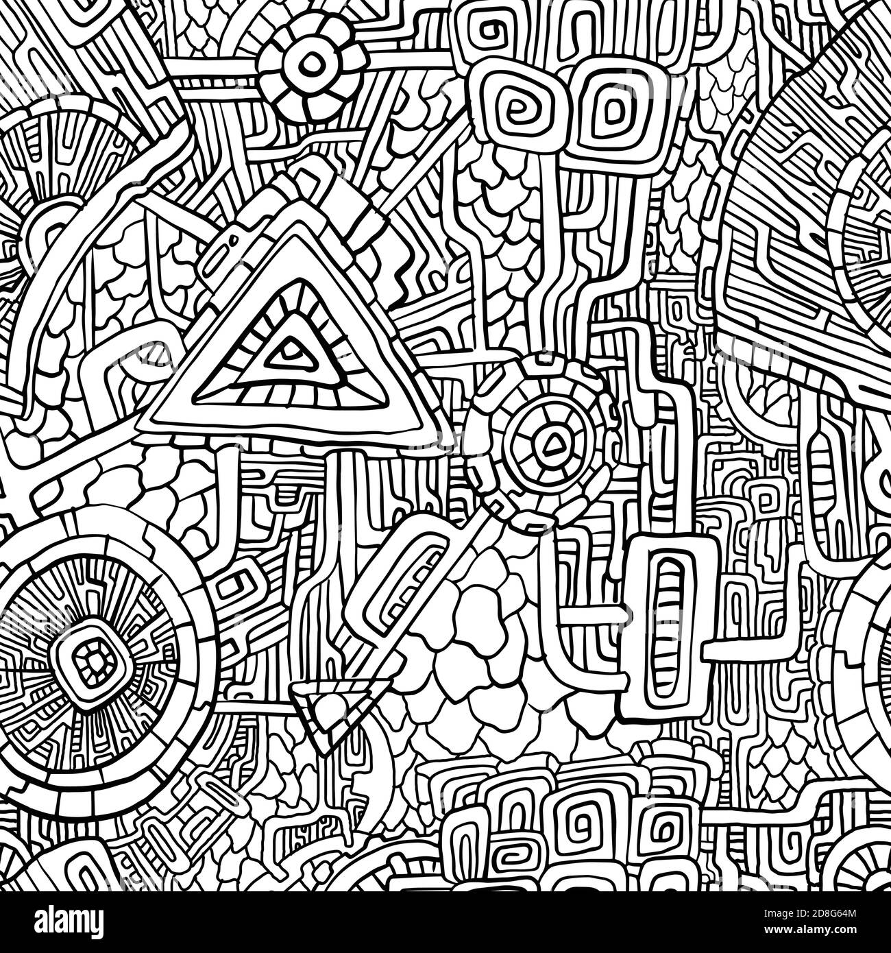 Psychedelic abstract seamless pattern. Black and white background ...