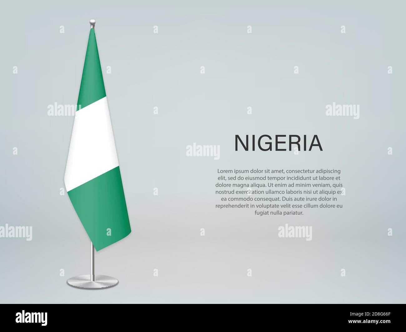 Nigeria hanging flag on stand. Template forconference banner Stock Vector
