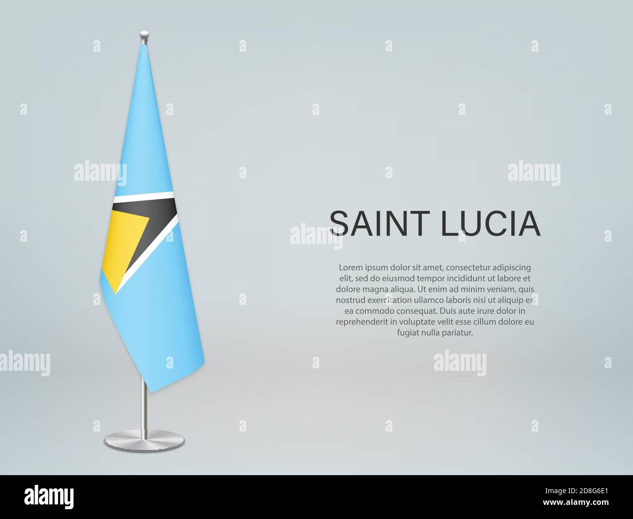 Saint Lucia hanging flag on stand. Template forconference banner Stock Vector