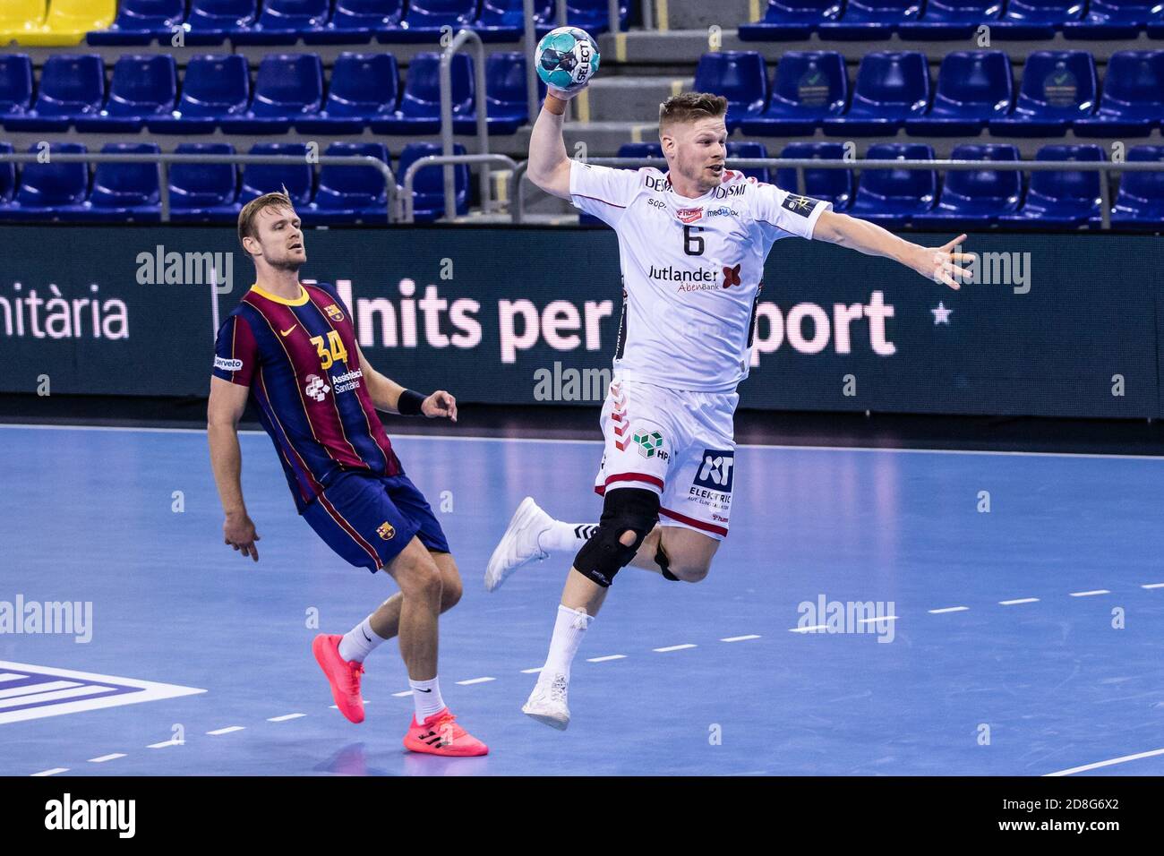 Sebastian Barthold of Aalborg Handbold during the VELUX EHF Champions  League handball match between Fc Barcelona and Aalborg Handbold on October  29, C Stock Photo - Alamy