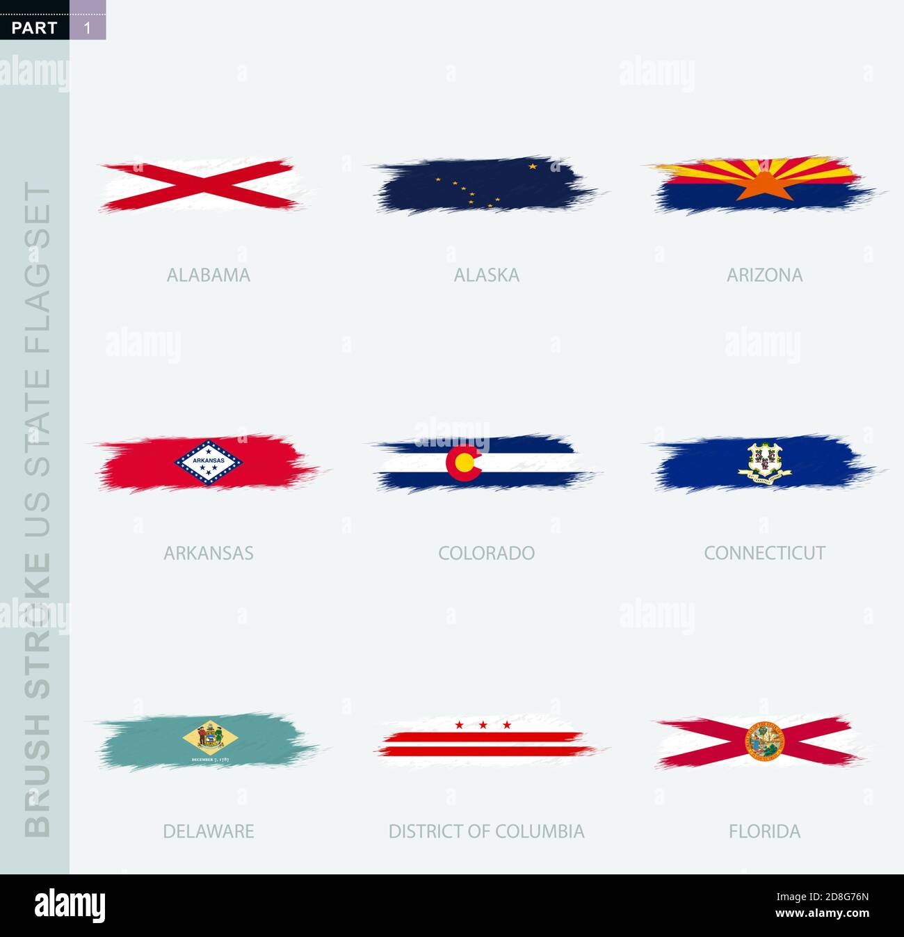 Grunge abstract brush stroke flag set of US States, nine different flag ...