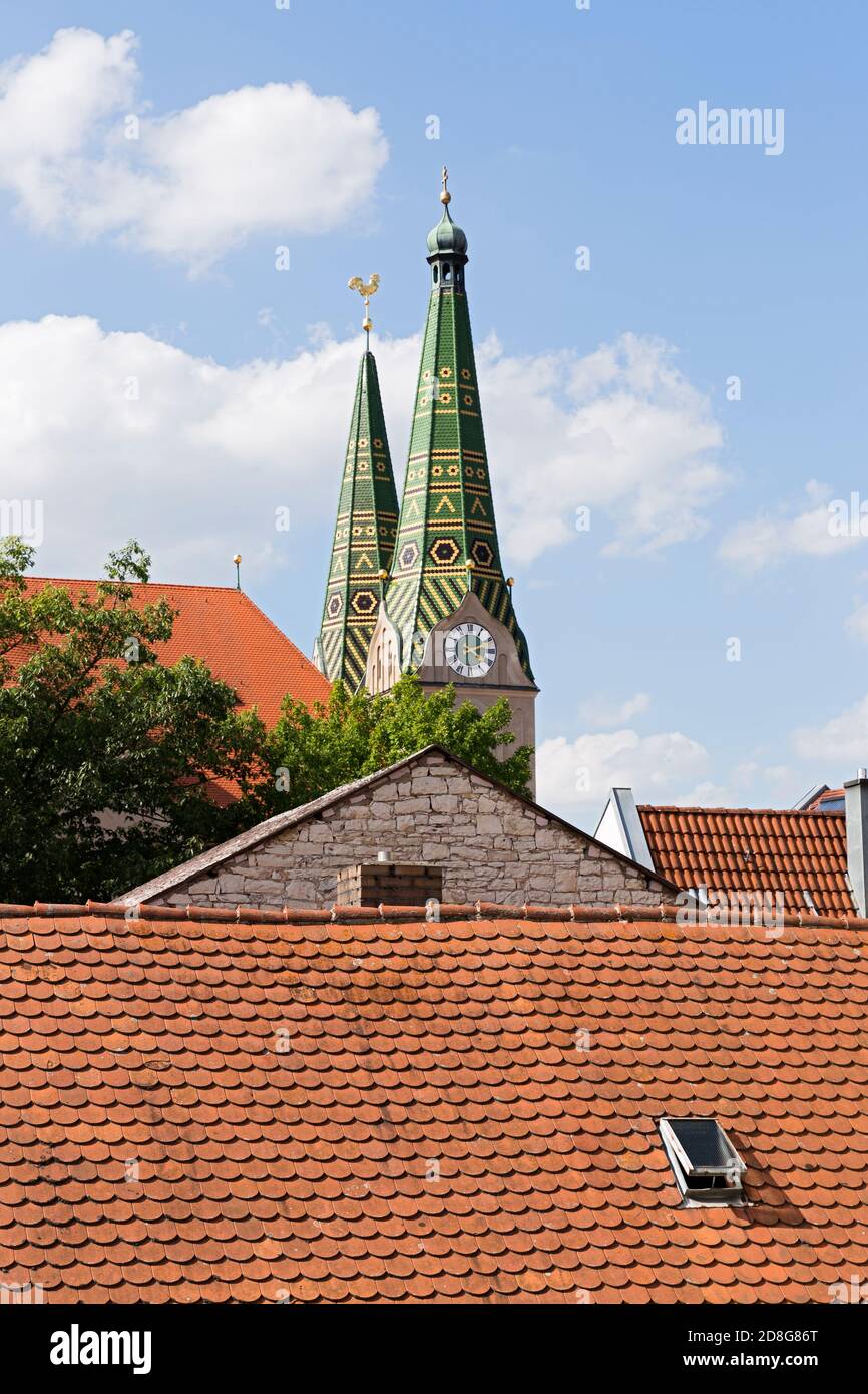 Beilngries, rote Dächer, Kirchtürme St. Walburga Stock Photo