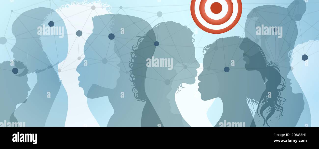 Contacts diversity group silhouette people. Concept of network connection and global communication. Social media. Connected Society. Globalization. Bl Stock Vector