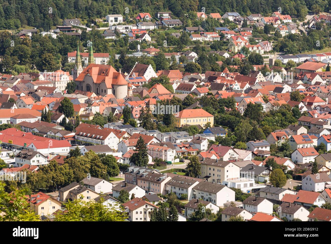 Beilngries, Stadtansicht, Kirche, Wohngebiet, Altstadt, Landschaft Stock Photo