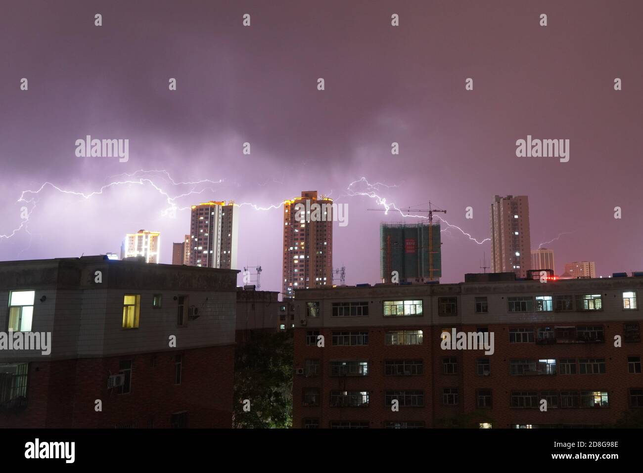 Lightning keeps flashing across the night sky in Korla city, northwest