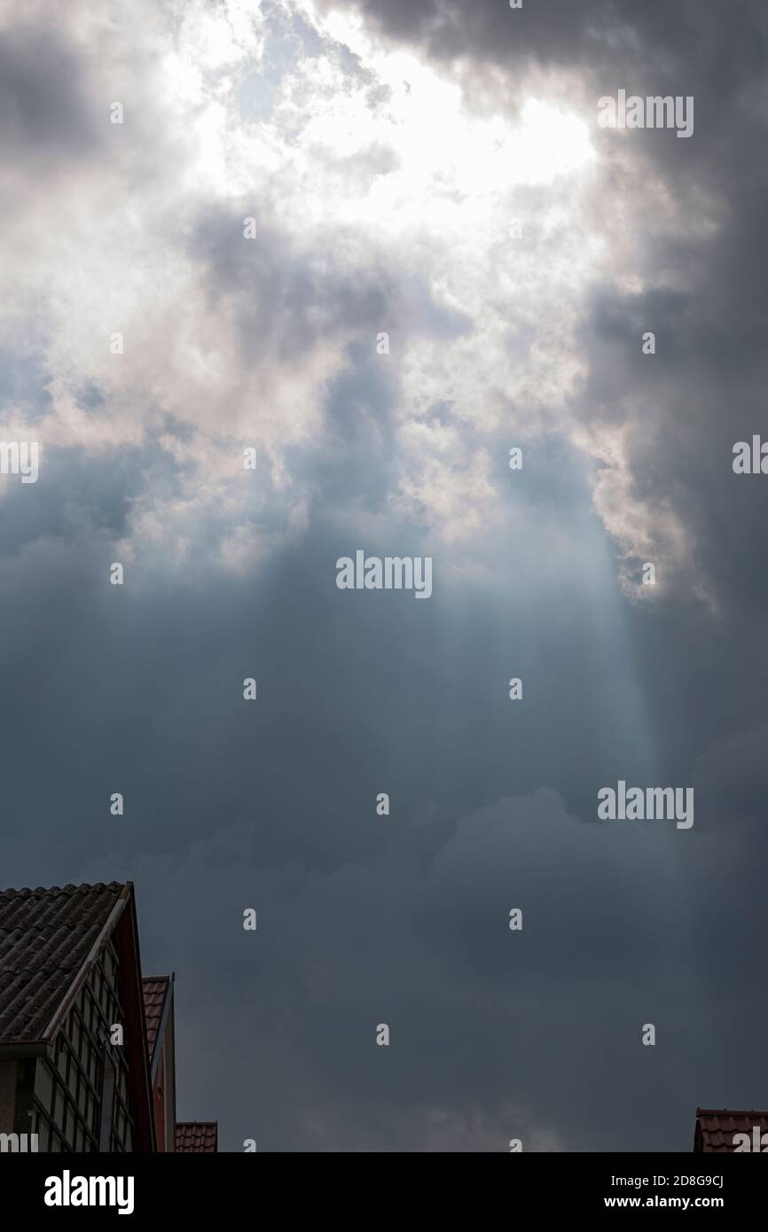 Beilngries, dunkle Wolken, Sonne Stock Photo