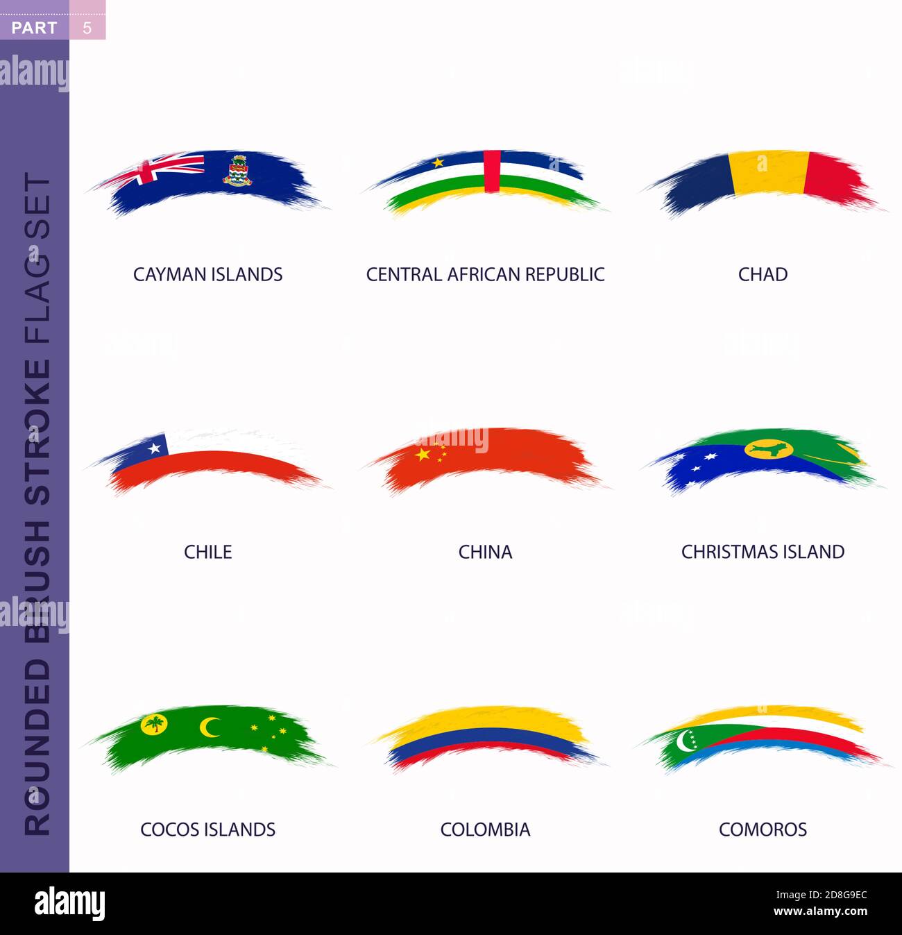 Rounded grunge brush stroke flag set, flags of Cayman Islands, Central ...