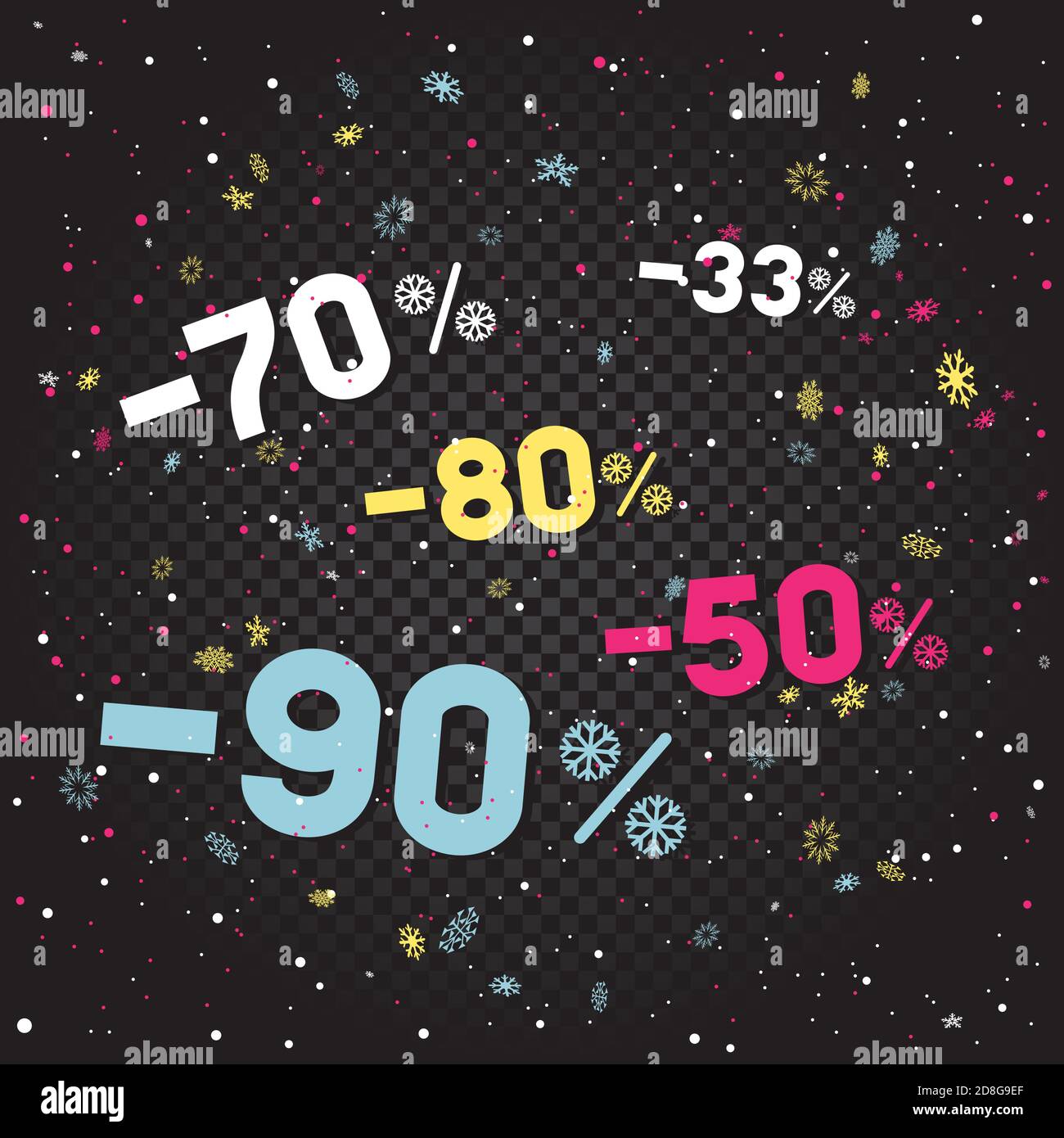 Christmas discount snowfall on dark background Stock Vector