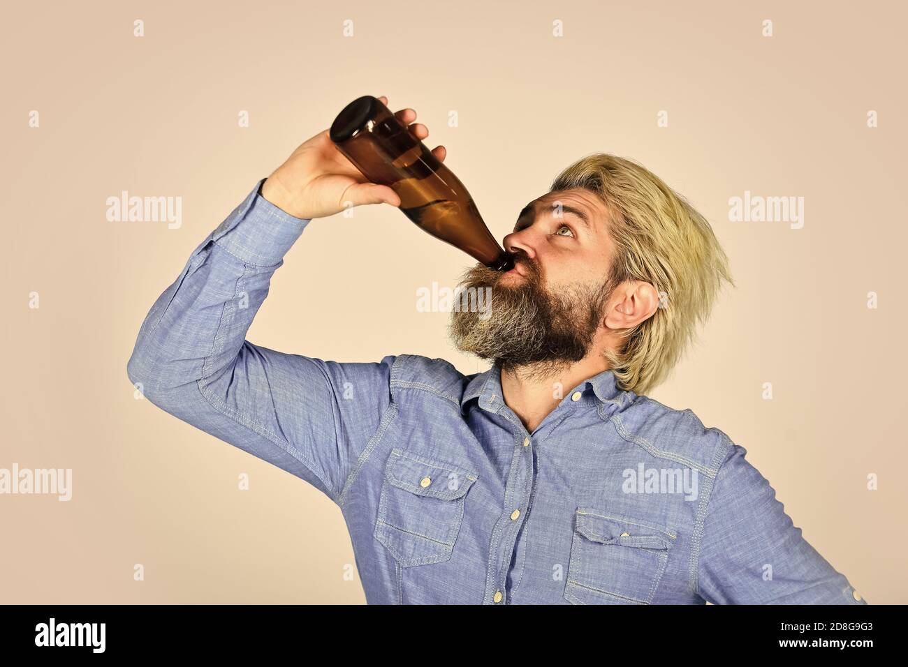 Having alcohol addiction and bad habits. Having fun. Hangover syndrome.  Alcoholism problem. Drunk man. Alcoholic guy. Refreshing alcoholic drink.  Alcohol addict. Man with tousled hair looks unhealthy Stock Photo - Alamy