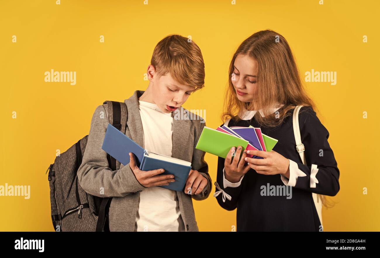 Talent development. International students exchange. School knowledge. Better together. Student ready for lessons. Regular school program. School education for advanced level. Classes for teens. Stock Photo