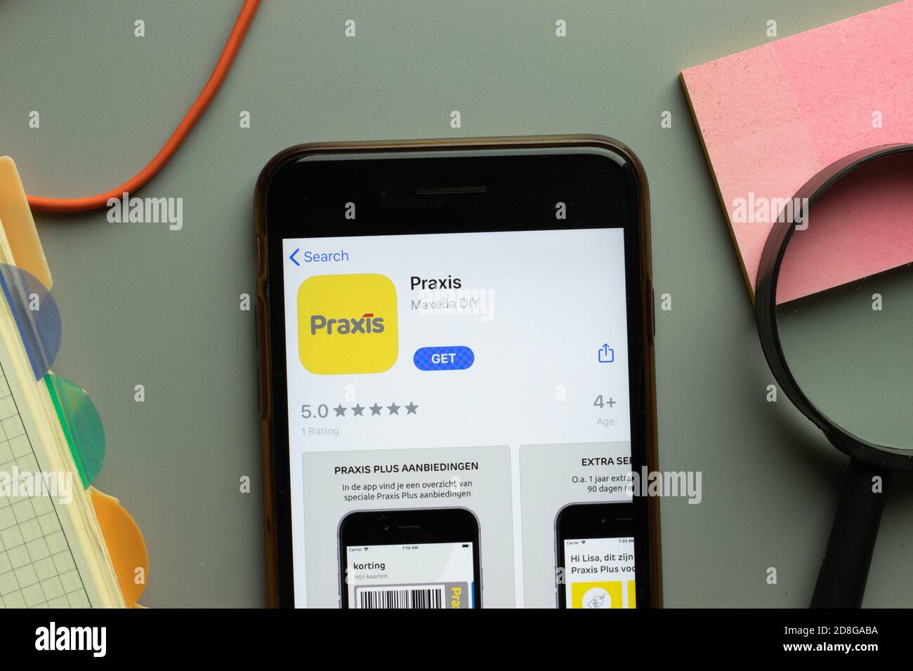 New York, USA - 26 October 2020: Praxis mobile app logo on phone screen close up, Illustrative Editorial Stock Photo