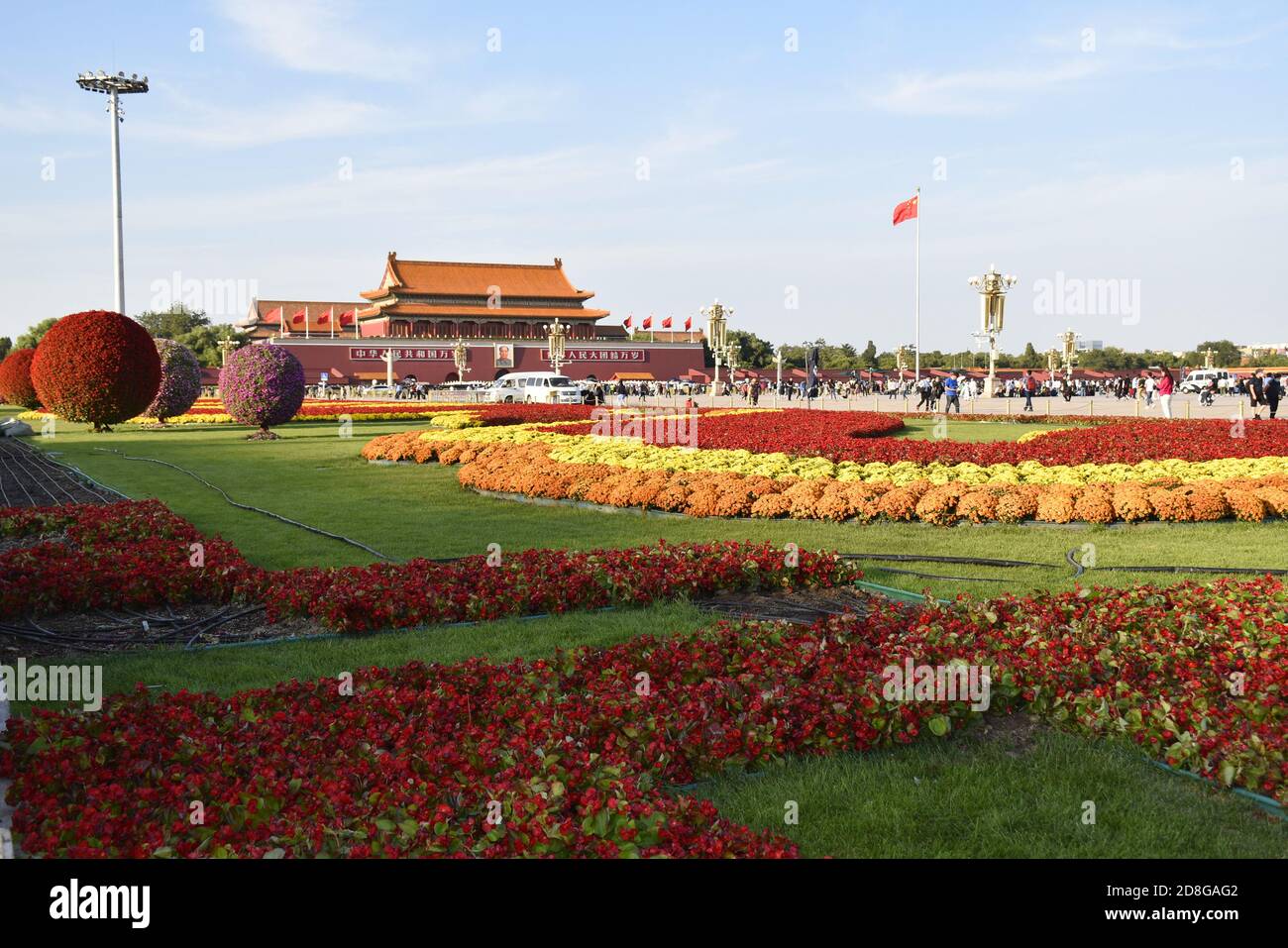 Decoration flowers bloom in the Tian'anmen Square, well-prepared for the National Day of China, Beijing, China, 20 September 2020. Stock Photo