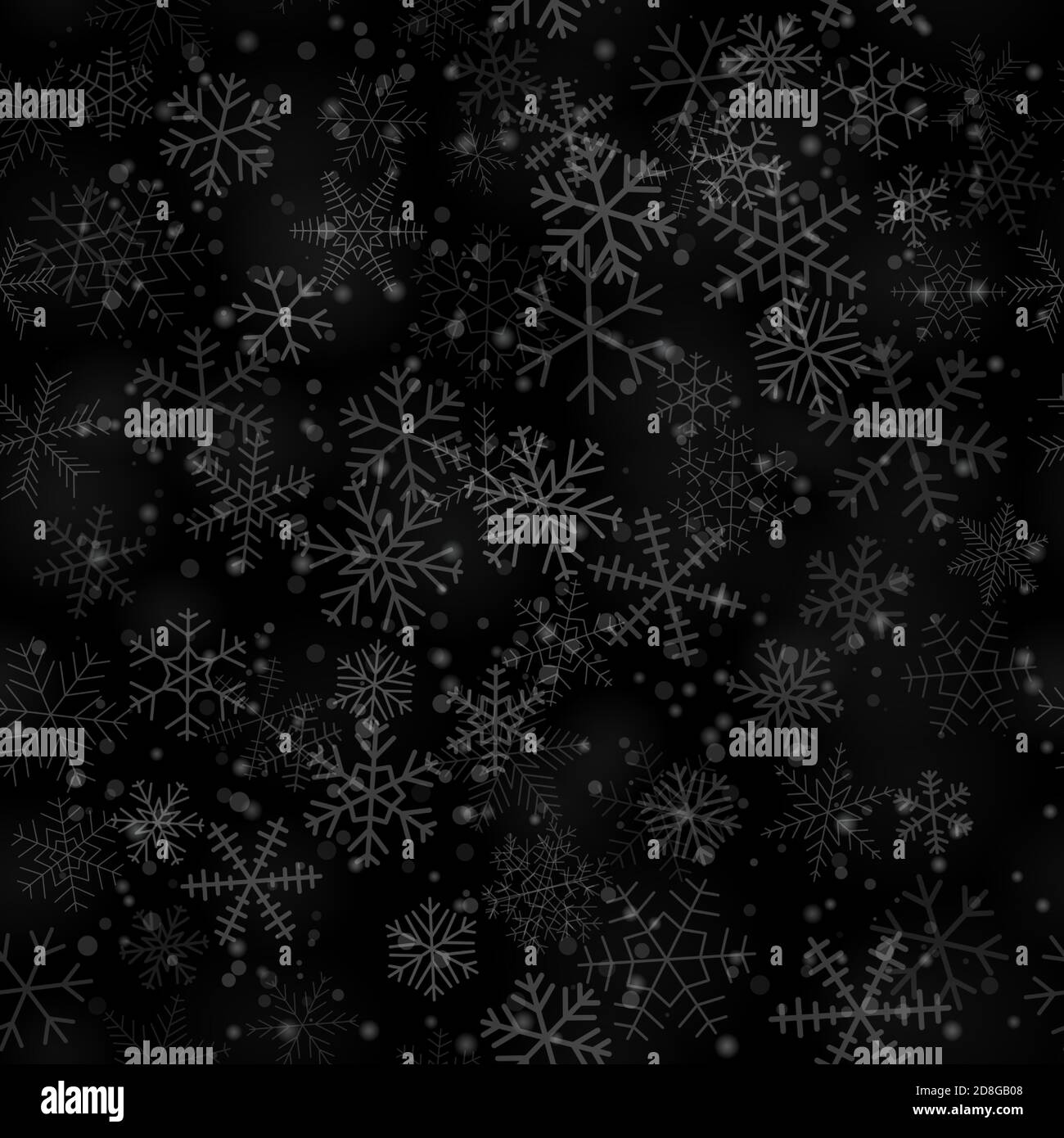 Seamless pattern of white snowflakes on red background. Snowfall