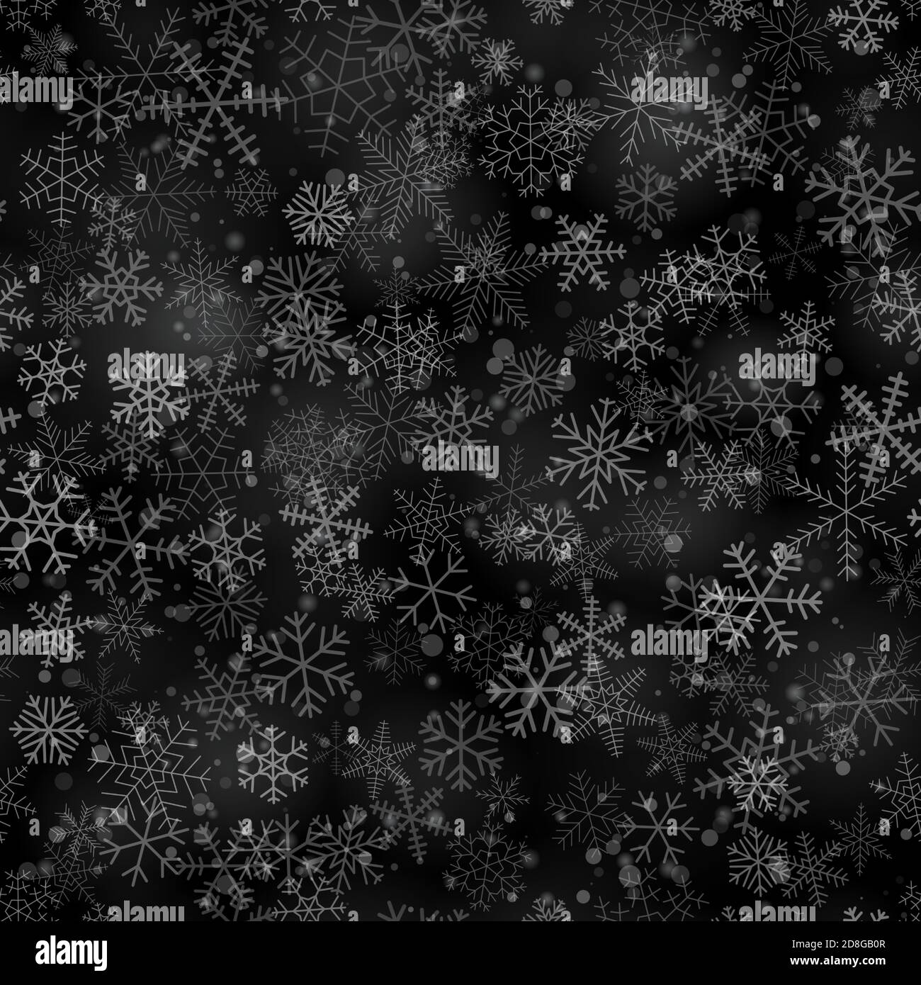 Christmas seamless pattern of snowflakes of different shapes, sizes and ...
