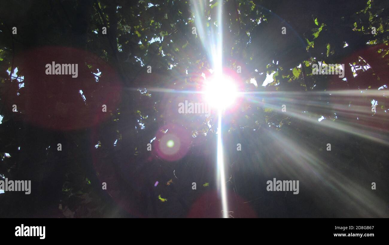 A sky panorama with the sun, blue sky and clouds Stock Photo - Alamy