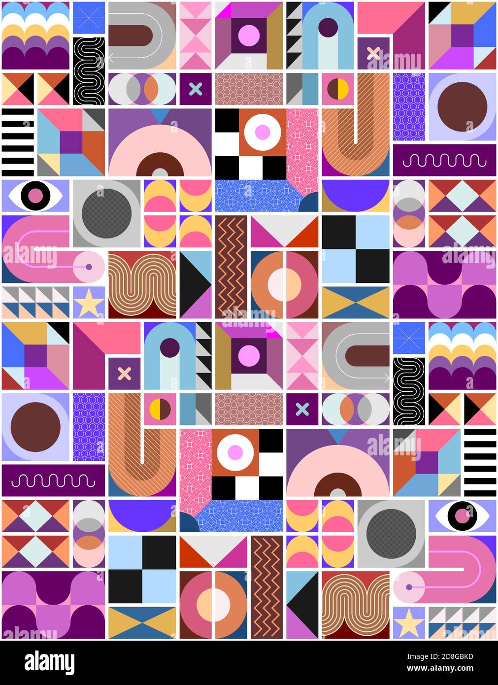 Abstract flat design of many different geometric shapes and patterns