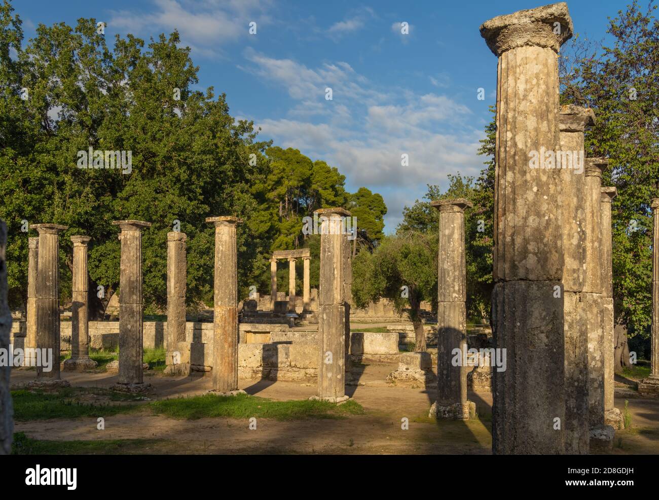 Ruins of the Palestra in the archeological site of Olympia, Greece, a major  Panhellenic religious sanctuary of ancient Greece, where the ancient Olymp  Stock Photo - Alamy