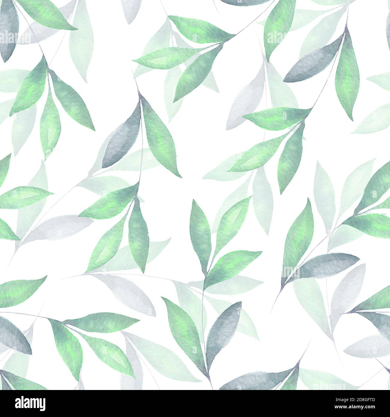 Green leaves and branches seamless pattern on white Stock Photo - Alamy