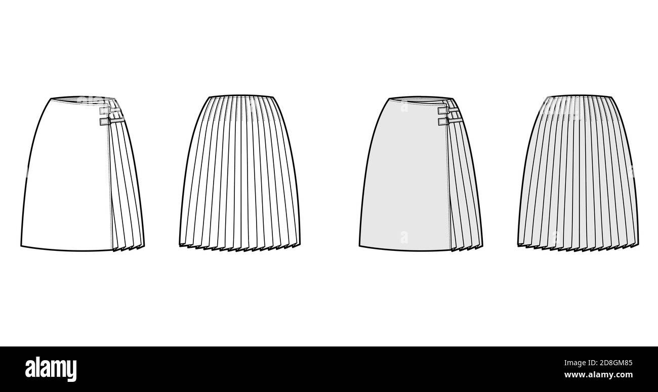 Download Skirt Kilt Wrap Technical Fashion Illustration With Straight Knee Silhouette Close With Carabiner Connector Flat Bottom Template Front Back White Grey Color Style Women Men Unisex Cad Mockup Stock Vector Image
