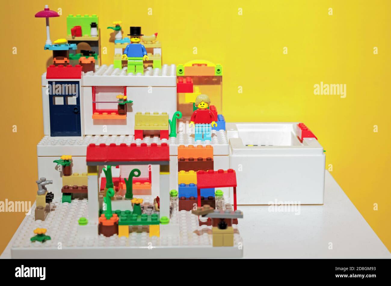 Construction set with bright plastic details for children's creativity. Stock Photo