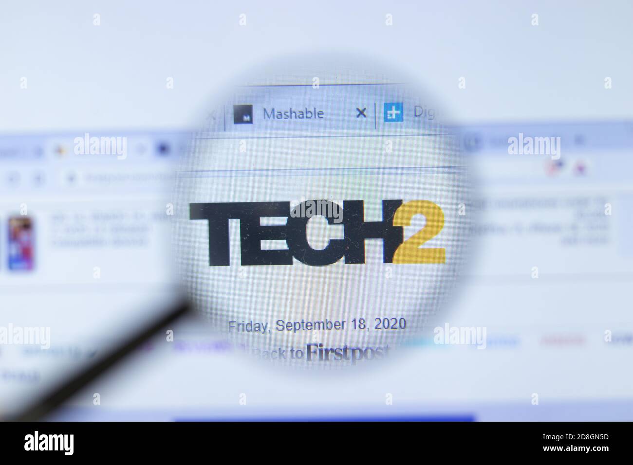 New York, USA - 26 October 2020: TECH2 company website with logo close up, Illustrative Editorial Stock Photo