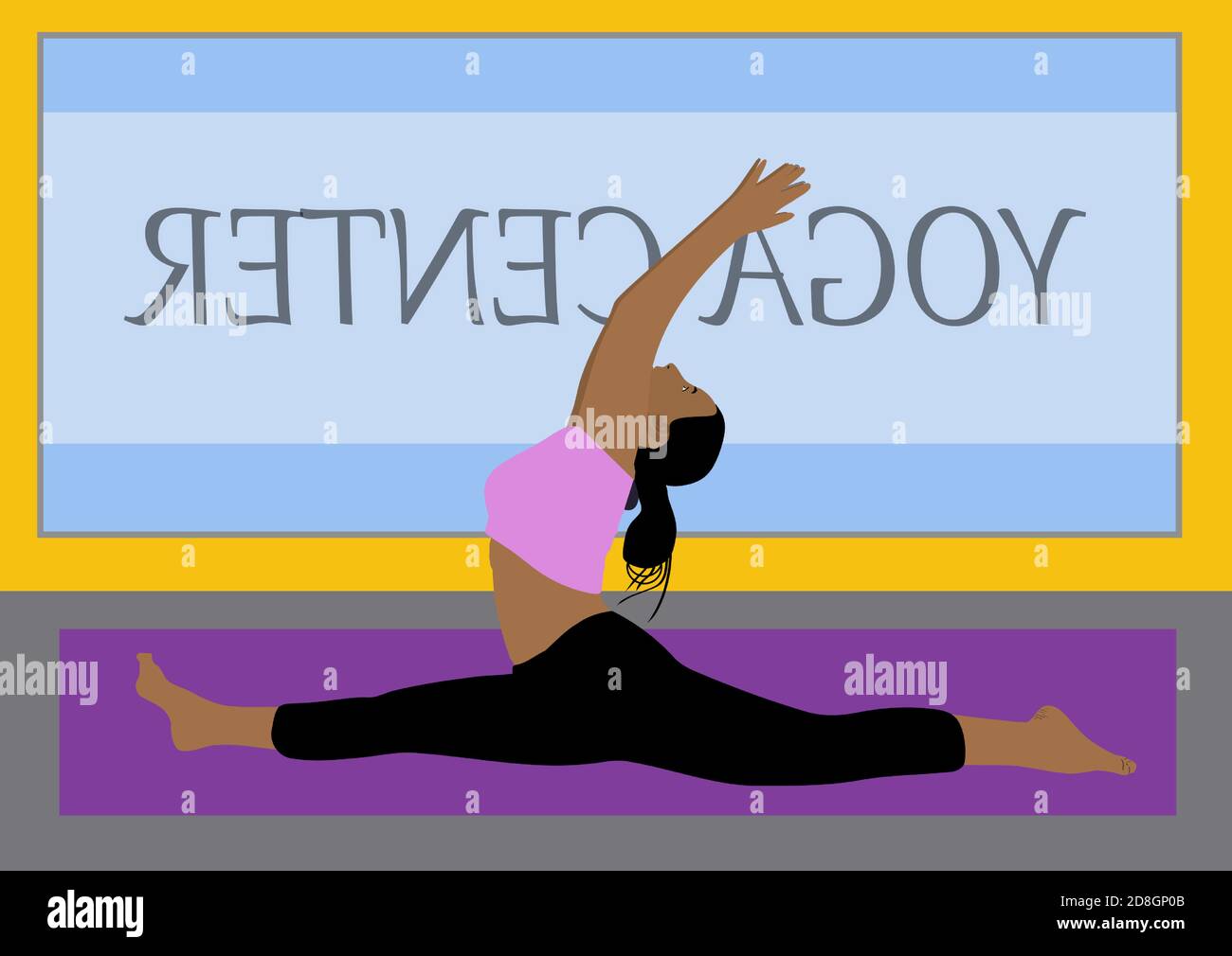 Black woman praticing yoga in pose exercise. Stock Vector