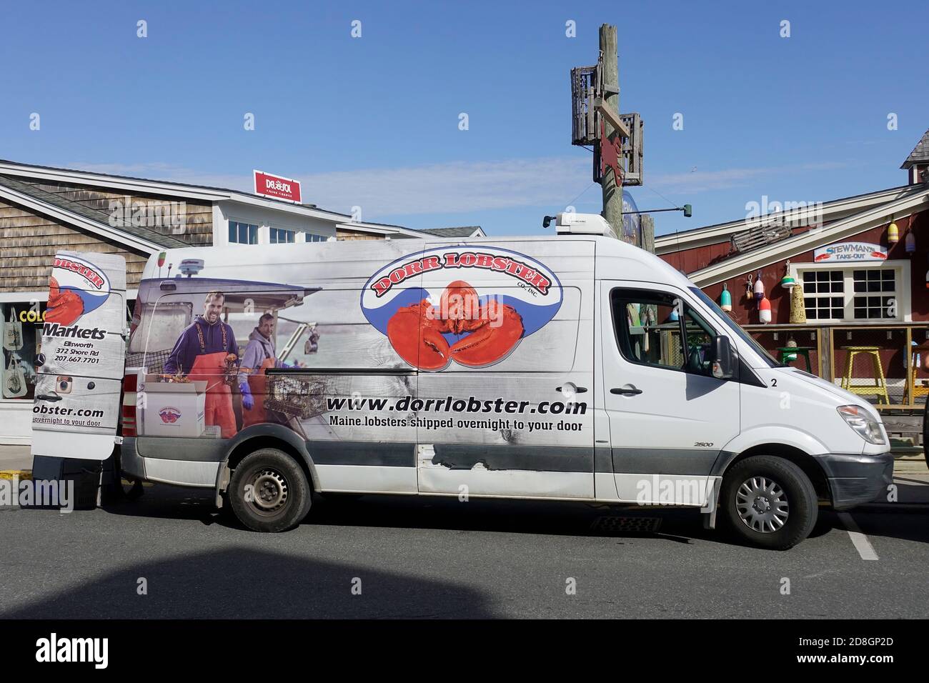 Dorr Lobster Delivery Truck Outside Stewman’s Lobster Pound Restaurant