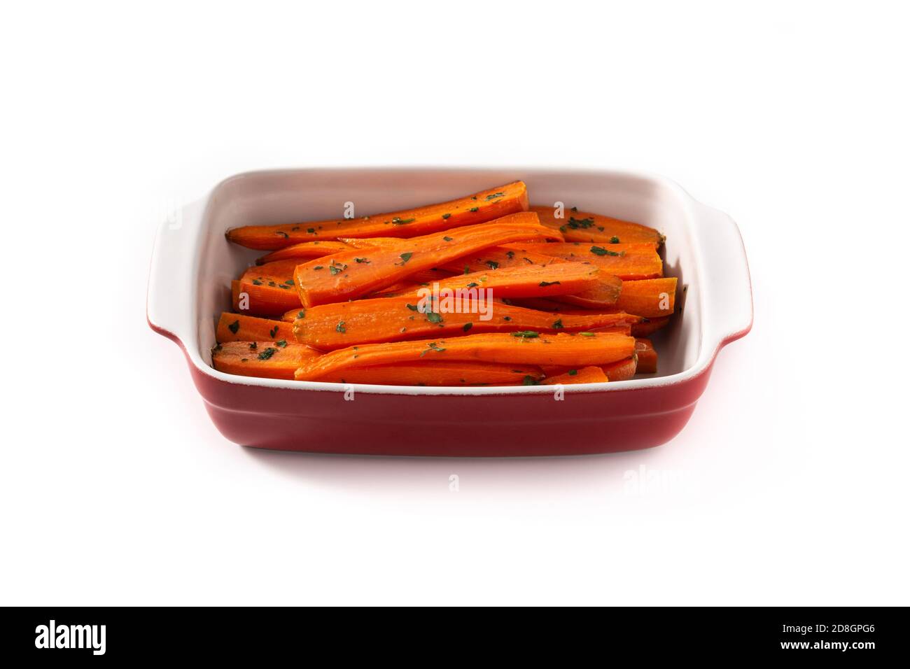 Honey glazed carrots isolated on white background Stock Photo