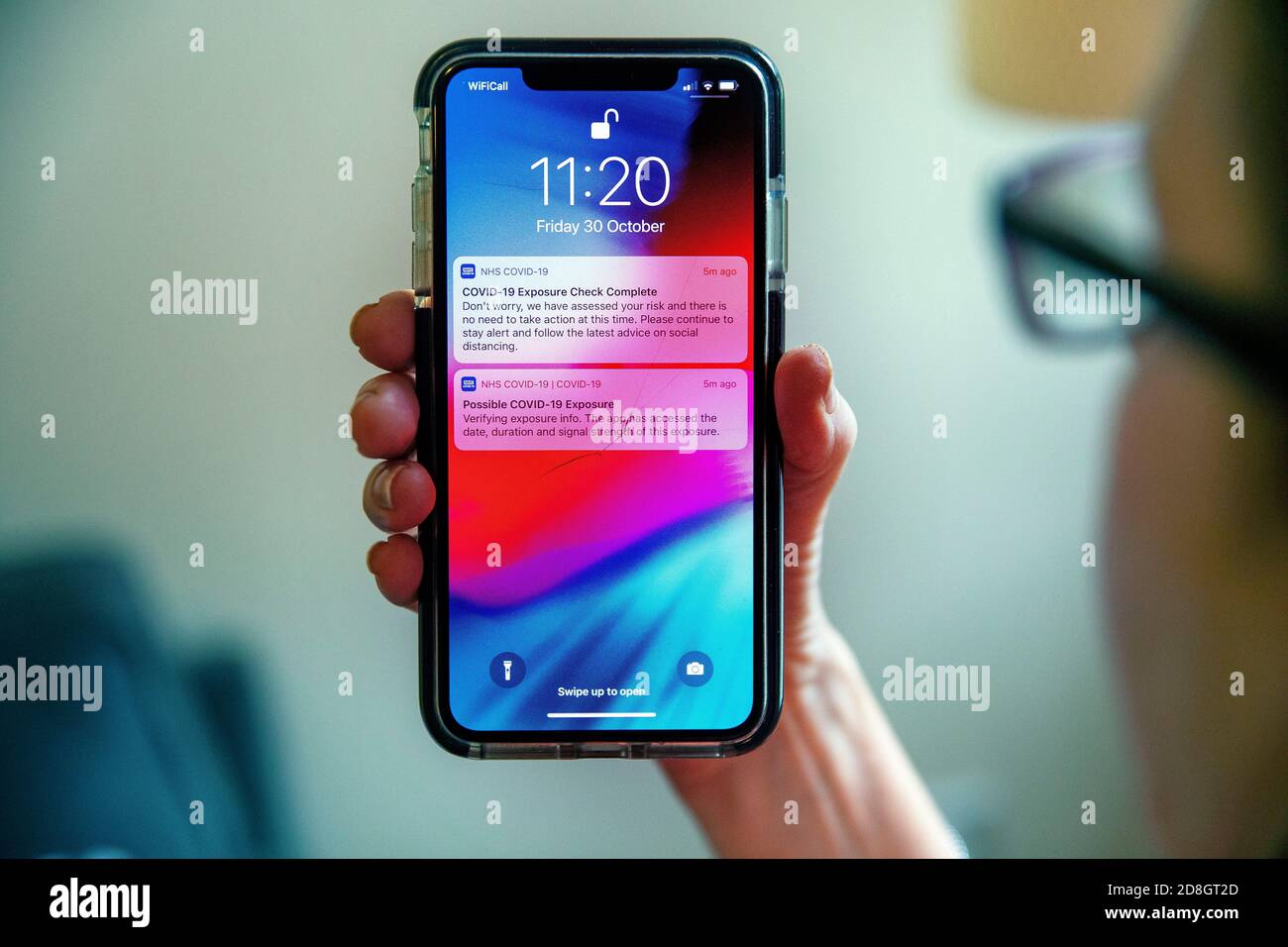 Pic Shows Possible Covid 19 Exposure Test Complete Nhs Test And Trace App Showing Alerts On Phone With Another One Saying Not To Worry Which Is Sa Stock Photo Alamy