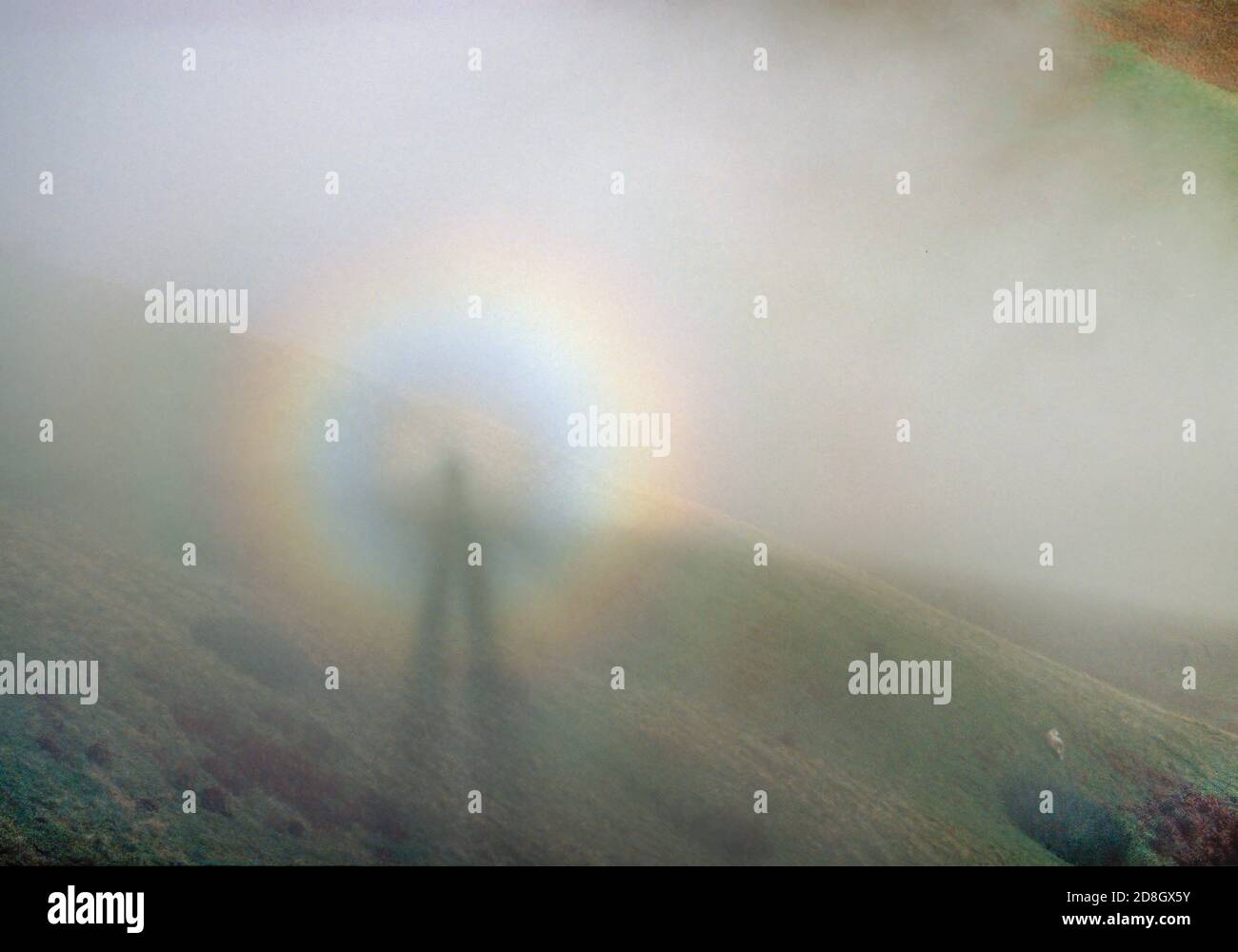 A Brocken Spectre in The Devils Beef Tub above Moffat in the Scottish Borders Stock Photo