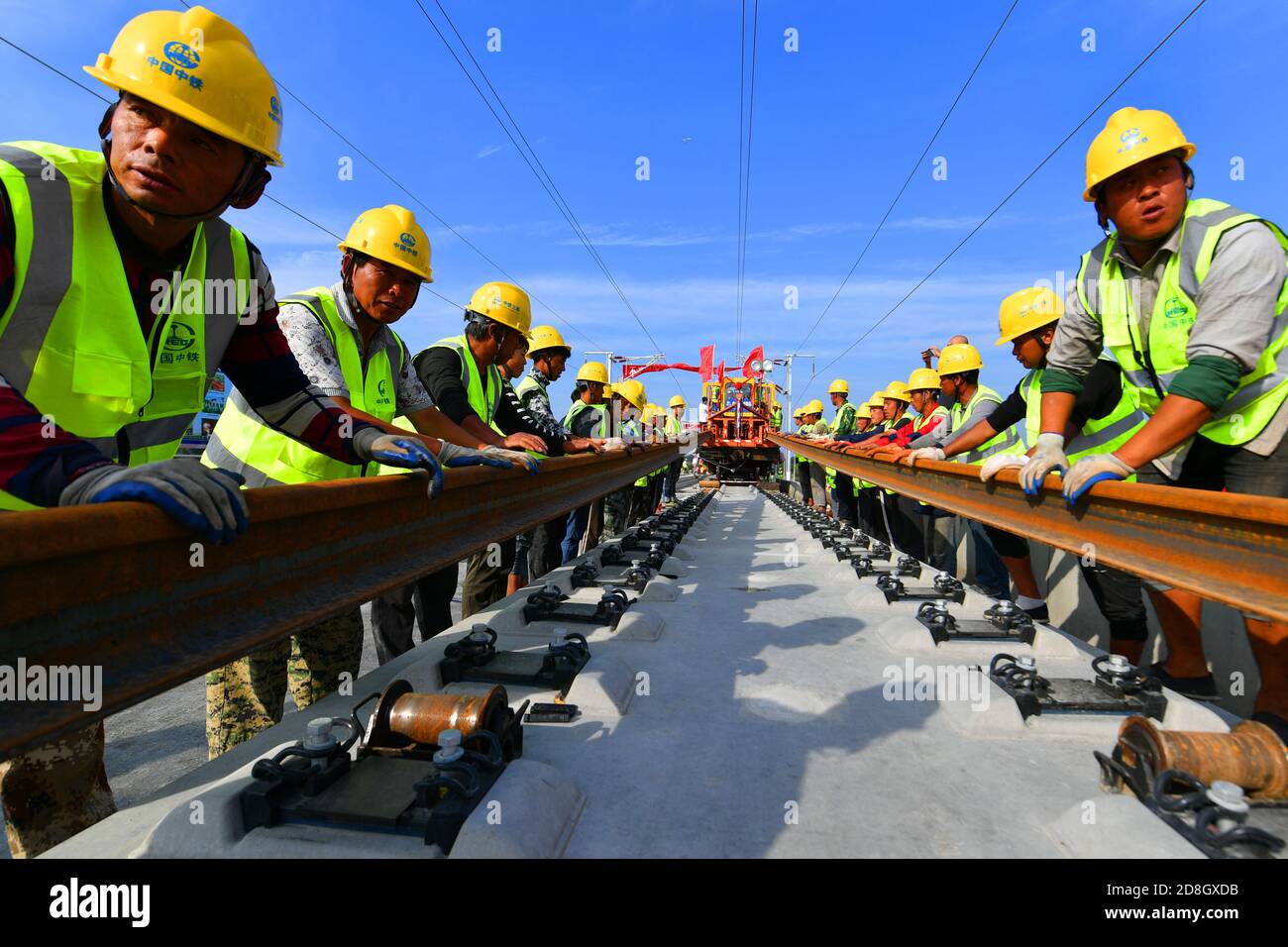 Construction work of Beijing-Chengde section of the Beijing-Harbin high-speed railway kicks off at the Chaobaihe grand bridge construction site in Hua Stock Photo