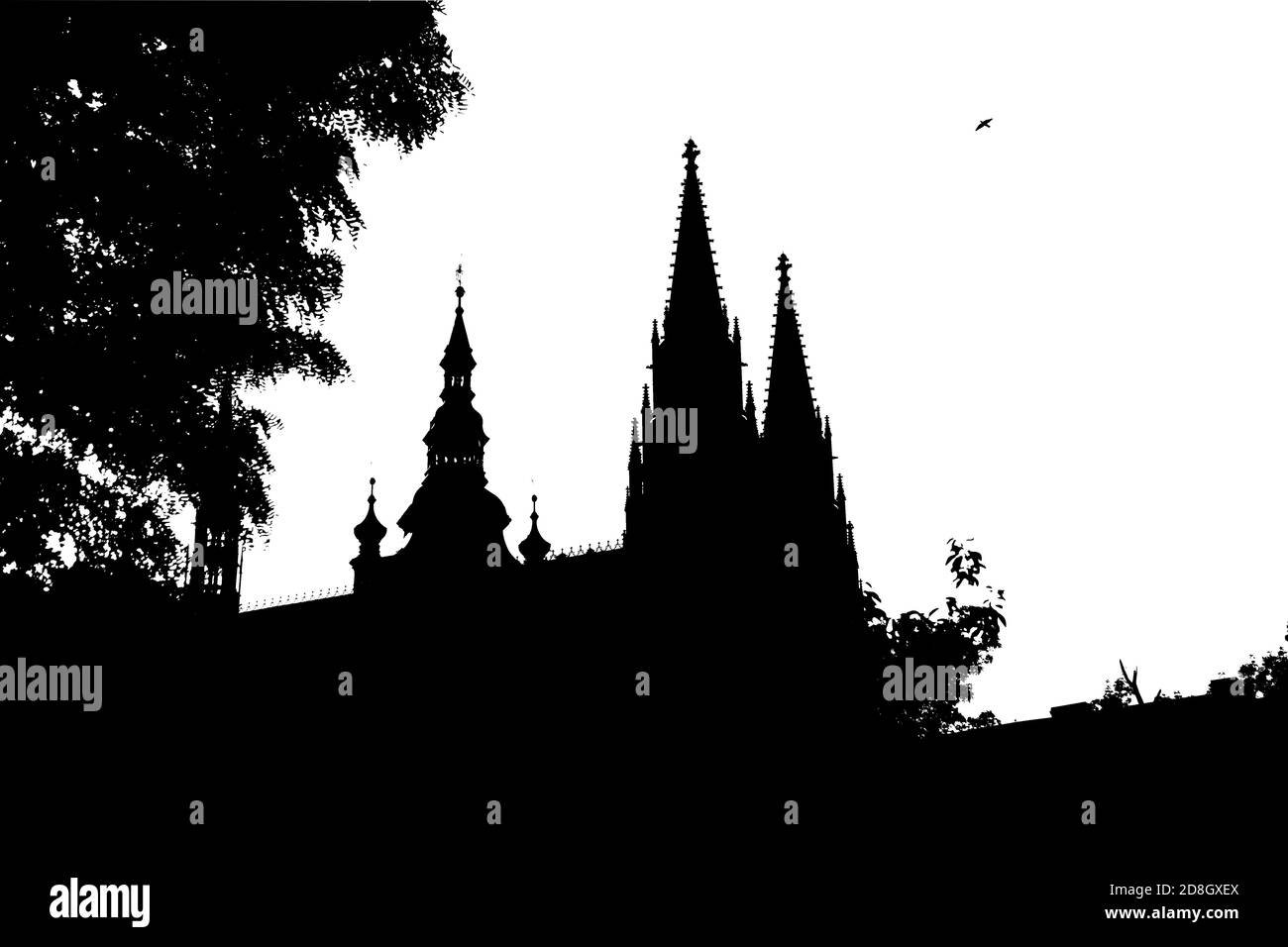 st. Vitus Cathedral in Prague. Czech. Backlit silhouette Stock Photo