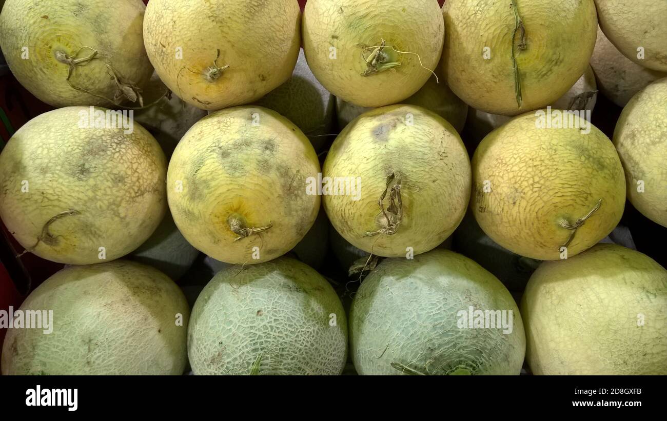 Muskmelon is a species of melon kept stocked Stock Photo