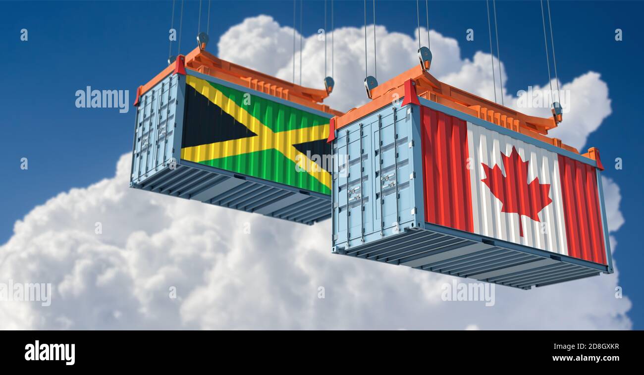 Freight containers with Canada and Jamaica national flags. 3D Rendering Stock Photo Alamy